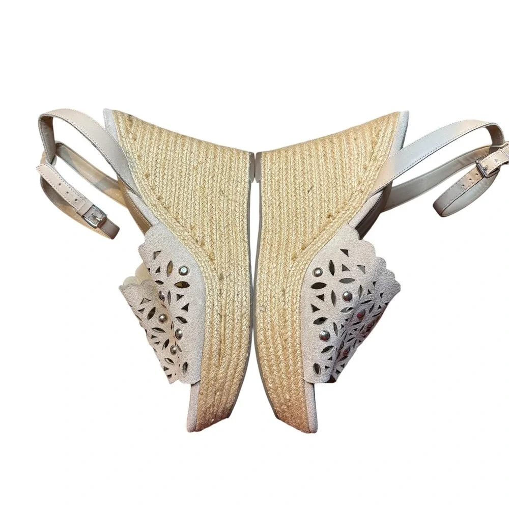 Marc Fisher‎ Shoes Womens Size 11M Beige Suede Studded Wedge Sandals Espadrille